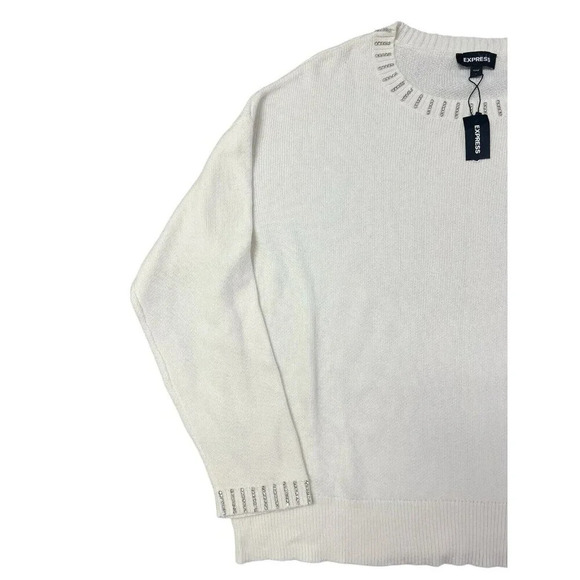 Express Sweater Ivory Rhinestone Embellished Womens L Elegant Jewel Holiday NEW - Picture 3 of 10